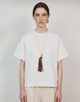 Spirit Gold-Plated Pendant with Black Leather-Fringed Tail