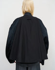 BLACK CAPE OVERLAY BOMBER JACKET