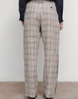 CHECKED PANTS WITH FRAYED-EDGE SIDE STRIPES