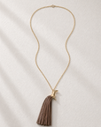 Spirit Gold-Plated Pendant with Black Leather-Fringed Tail