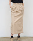 Cotton-Blend Midi Skirt in Beige 2