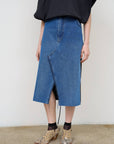DENIM-WOOL BLEND MIDI SKIRT
