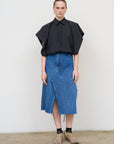 DENIM-WOOL BLEND MIDI SKIRT