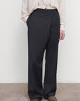 PINSTRIPED DECONSTRUCTED OFFSET-ZIP PANTS