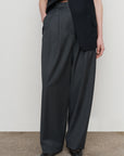 PLEATED WOOL-BLEND WIDE-LEG PANTS