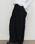 RUFFLE HIGH-RISE BIFLEX BARREL-LEG PANTS