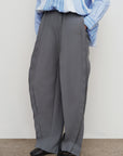 RUFFLE HIGH-RISE BIFLEX BARREL-LEG PANTS