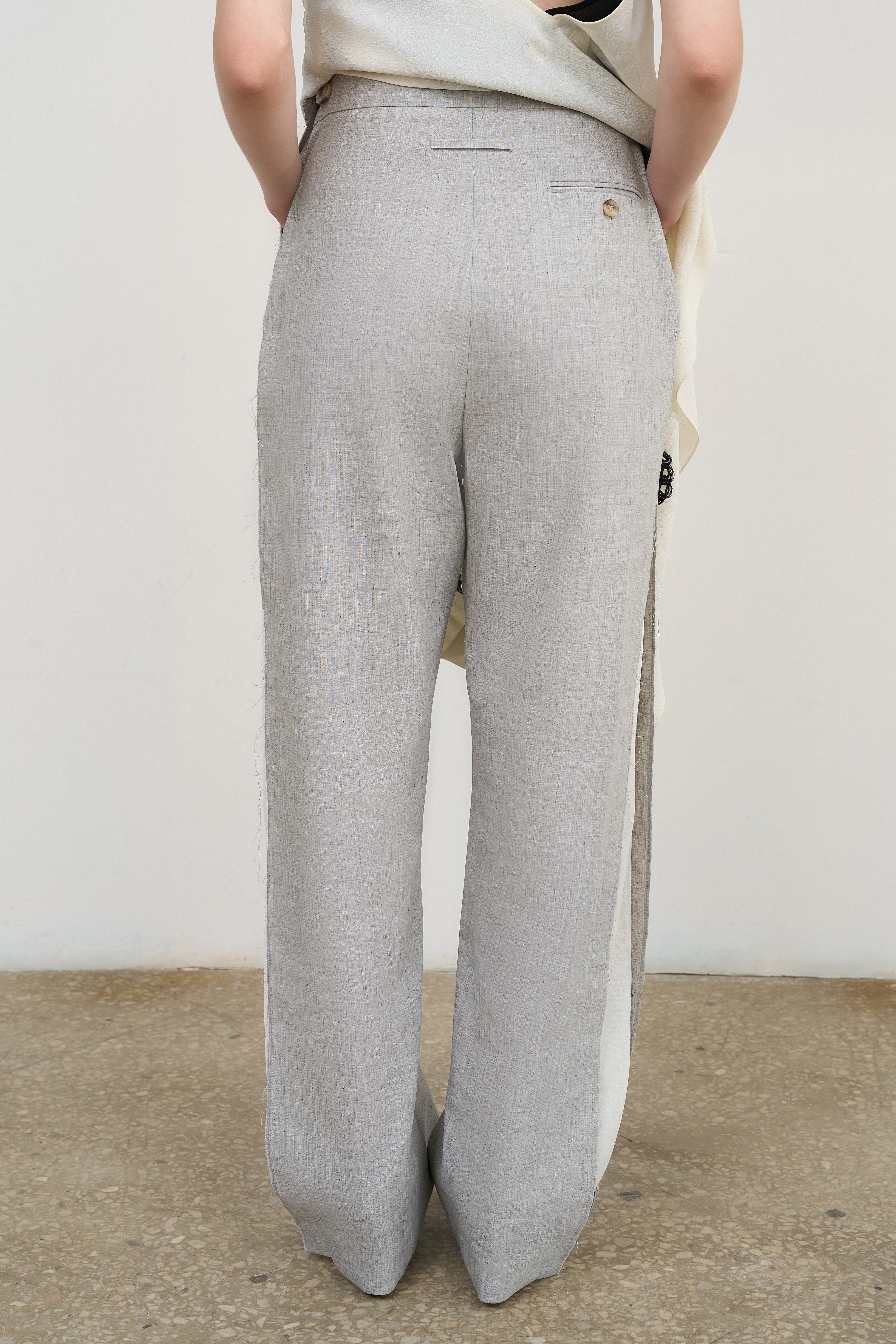 PANTS WITH FRAYED-EDGE SIDE STRIPES – Litkovska Ukraine