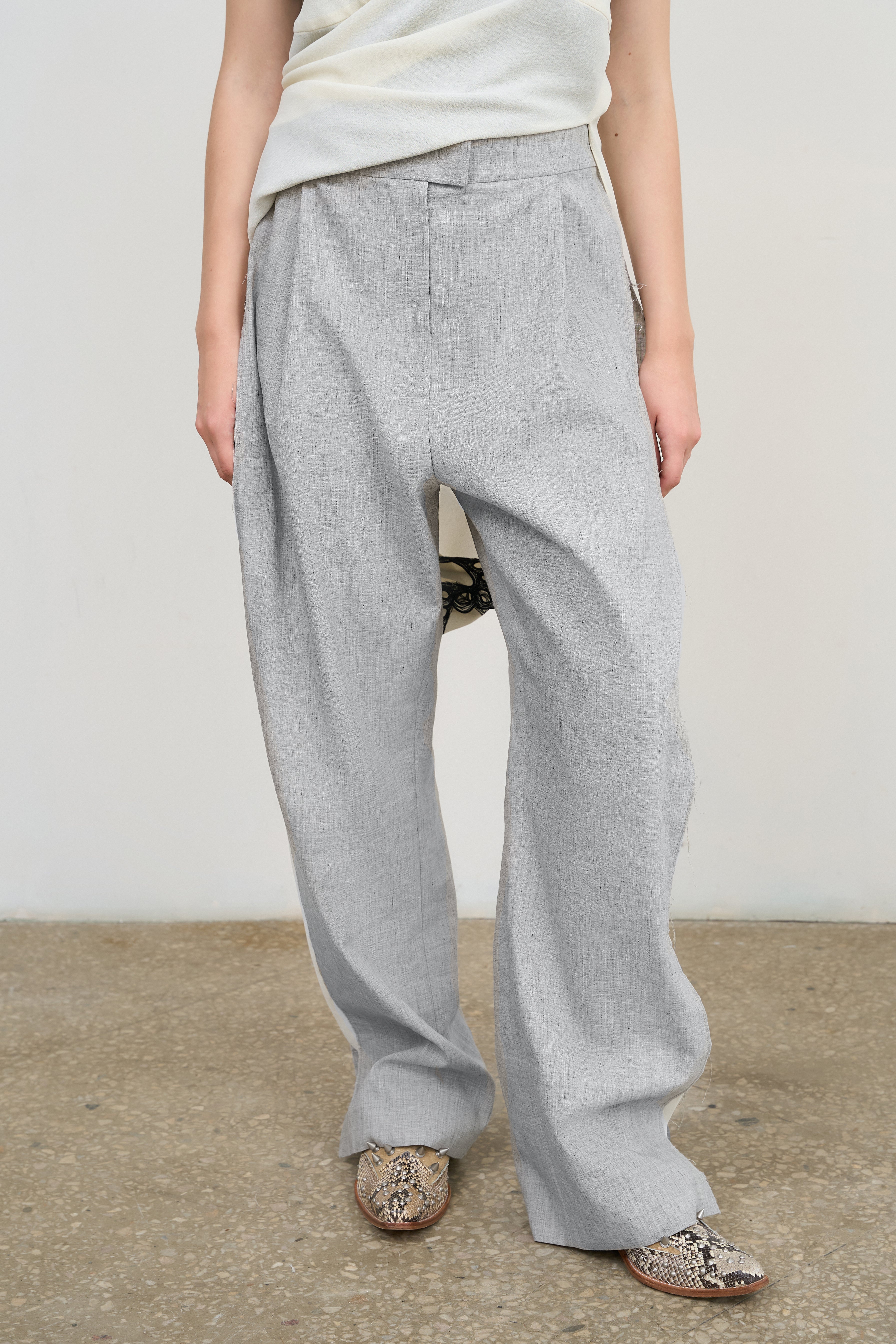 PANTS WITH FRAYED-EDGE SIDE STRIPES – Litkovska Ukraine