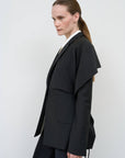 Tailored Jacket with Capelet Overlay in Black 1