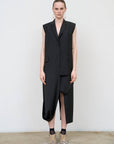 Wool Blend Deconstructed Vest with Scarf Detail in Black 2