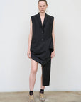 Wool Blend Deconstructed Vest with Scarf Detail in Black 3