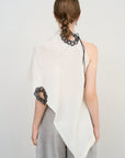 ASYMMETRIC EMBROIDERED HALTERNECK SCARF TOP