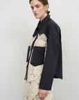 CROPPED WOOL BLEND JACKET WITH LACE PANELS