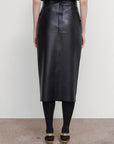 ASYMMETRIC LEATHER MIDI SKIRT