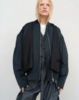 BLACK CAPE OVERLAY BOMBER JACKET