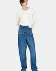 GREY MID-RISE WIDE-LEG JEANS