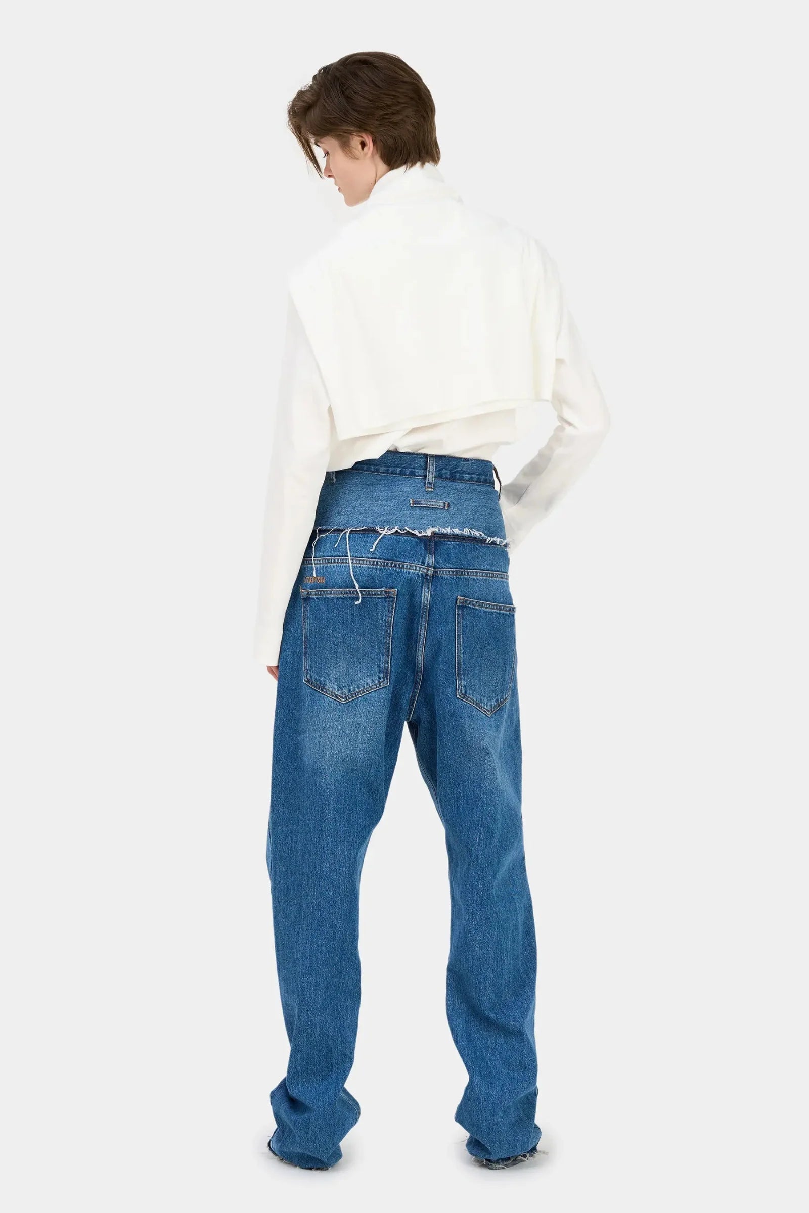 GREY MID-RISE WIDE-LEG JEANS