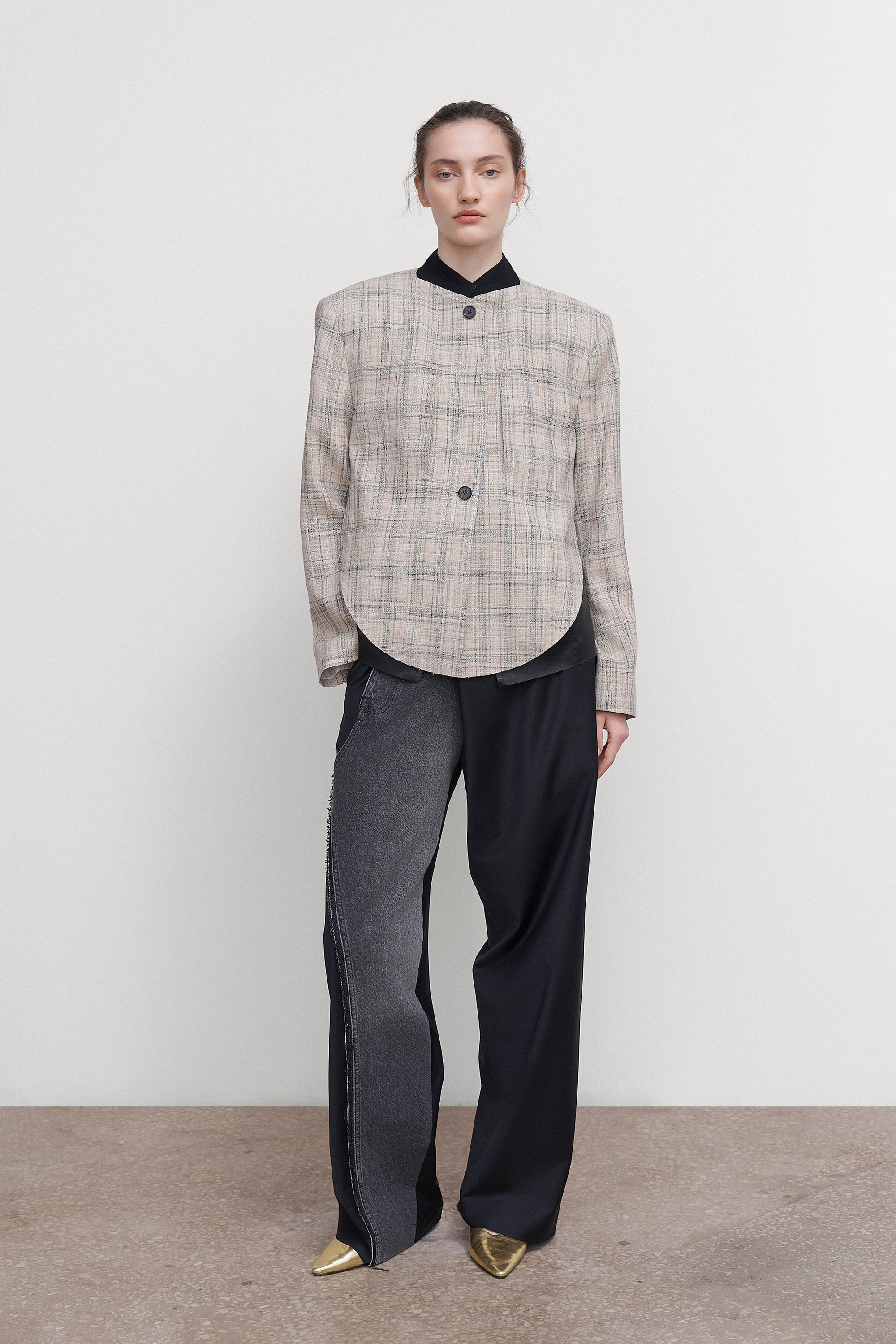 CHECKED CROPPED CARGO JACKET