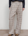 CHECKED PANTS WITH FRAYED-EDGE SIDE STRIPES