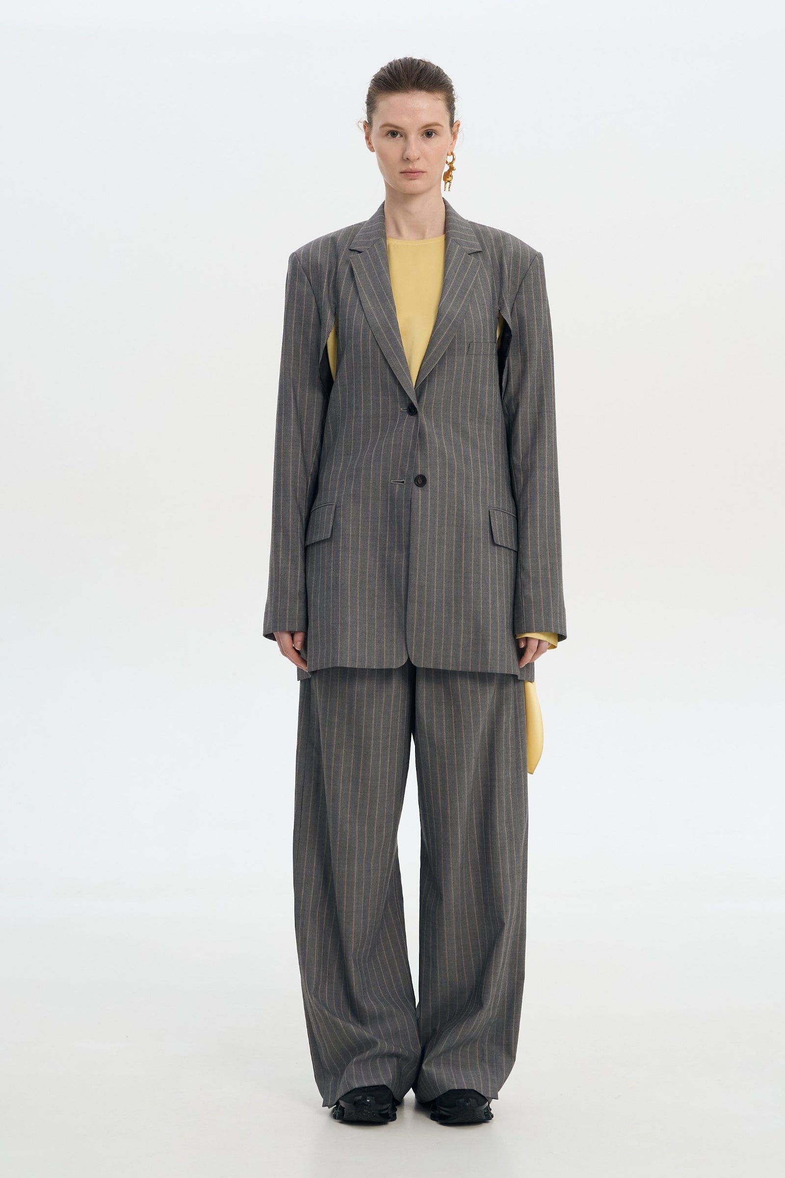 Вовняні Штани у тонку смужку з еластичною талією