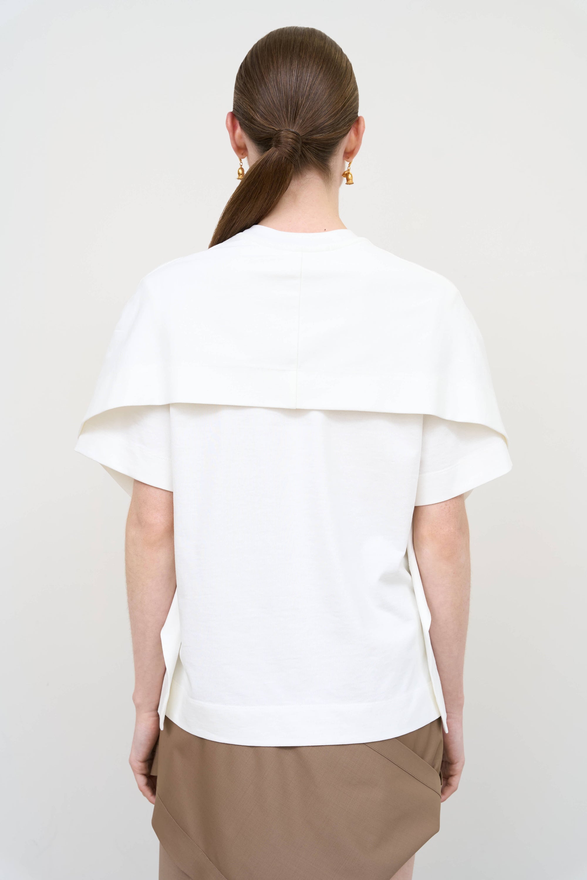 Capelet Overlay Cotton T-Shirt in White 1