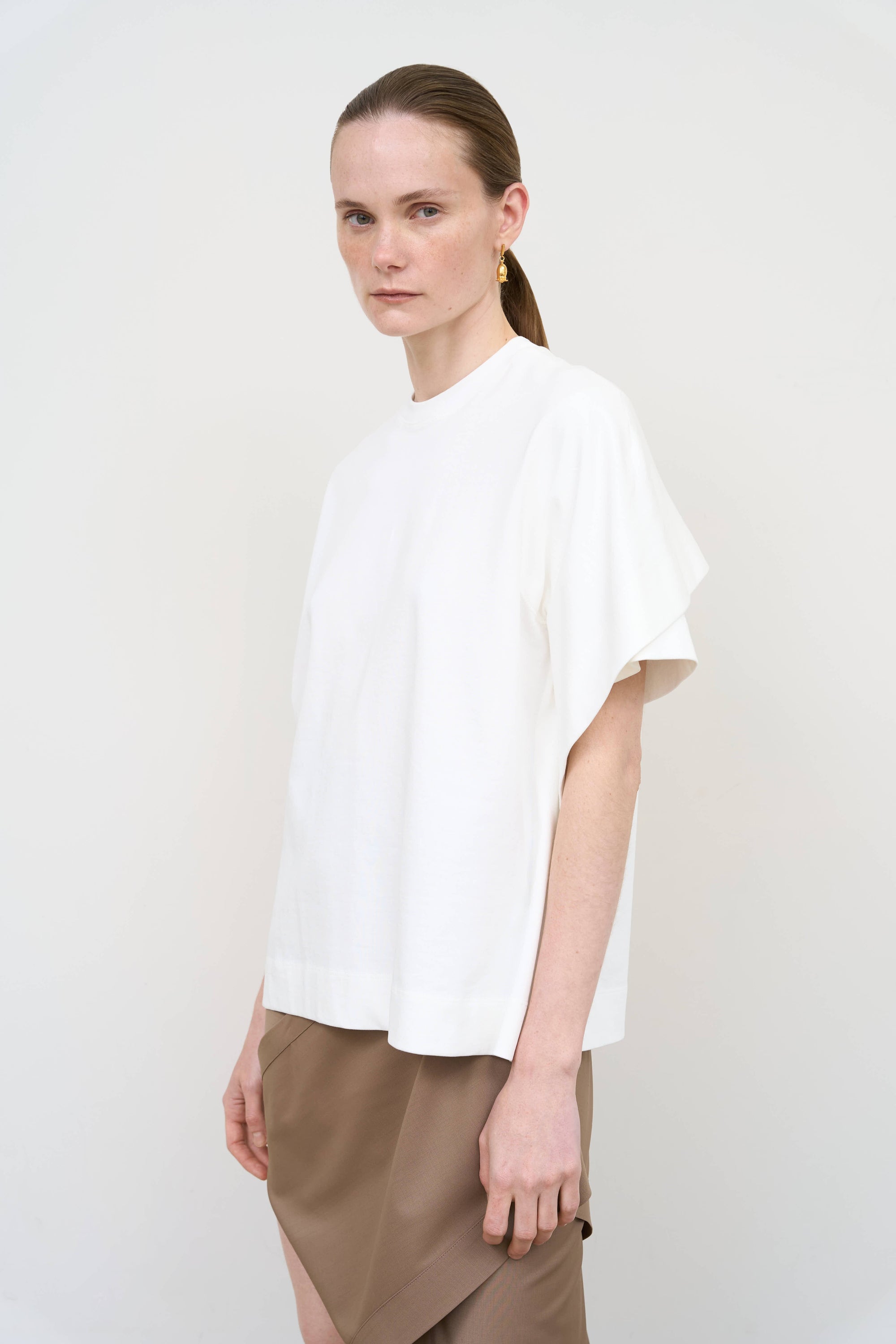 Capelet Overlay Cotton T-Shirt in White