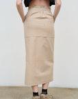 Cotton-Blend Midi Skirt in Beige