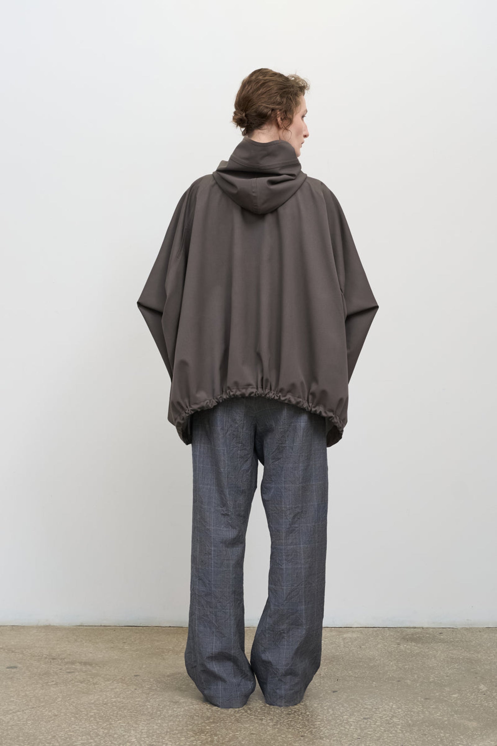 Вкорочена парка з вовняної суміші з костюмною вставкою