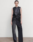 DECONSTRUCTED OFFSET-ZIP PANTS WITH DENIN PANEL