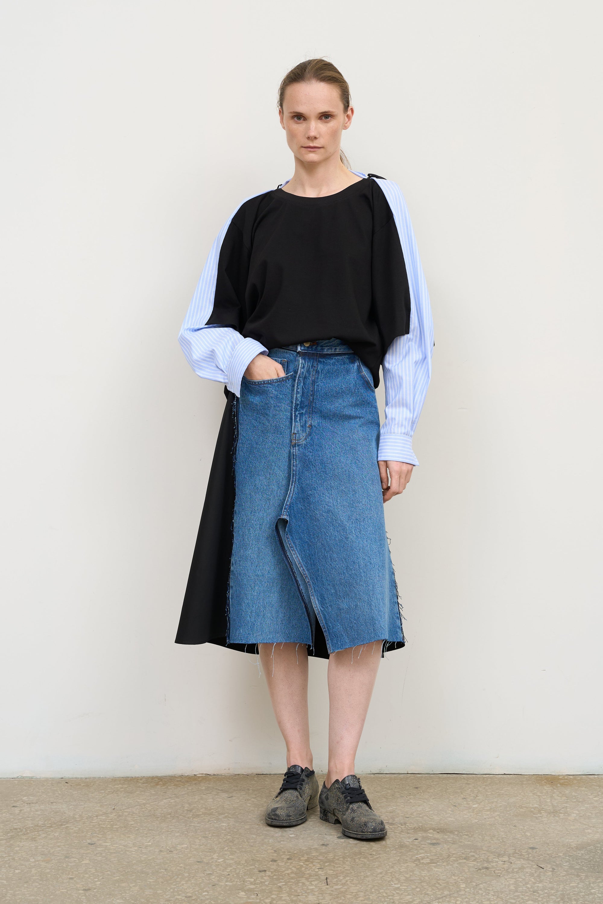 Чорний лонгслів із подвійної бавовни