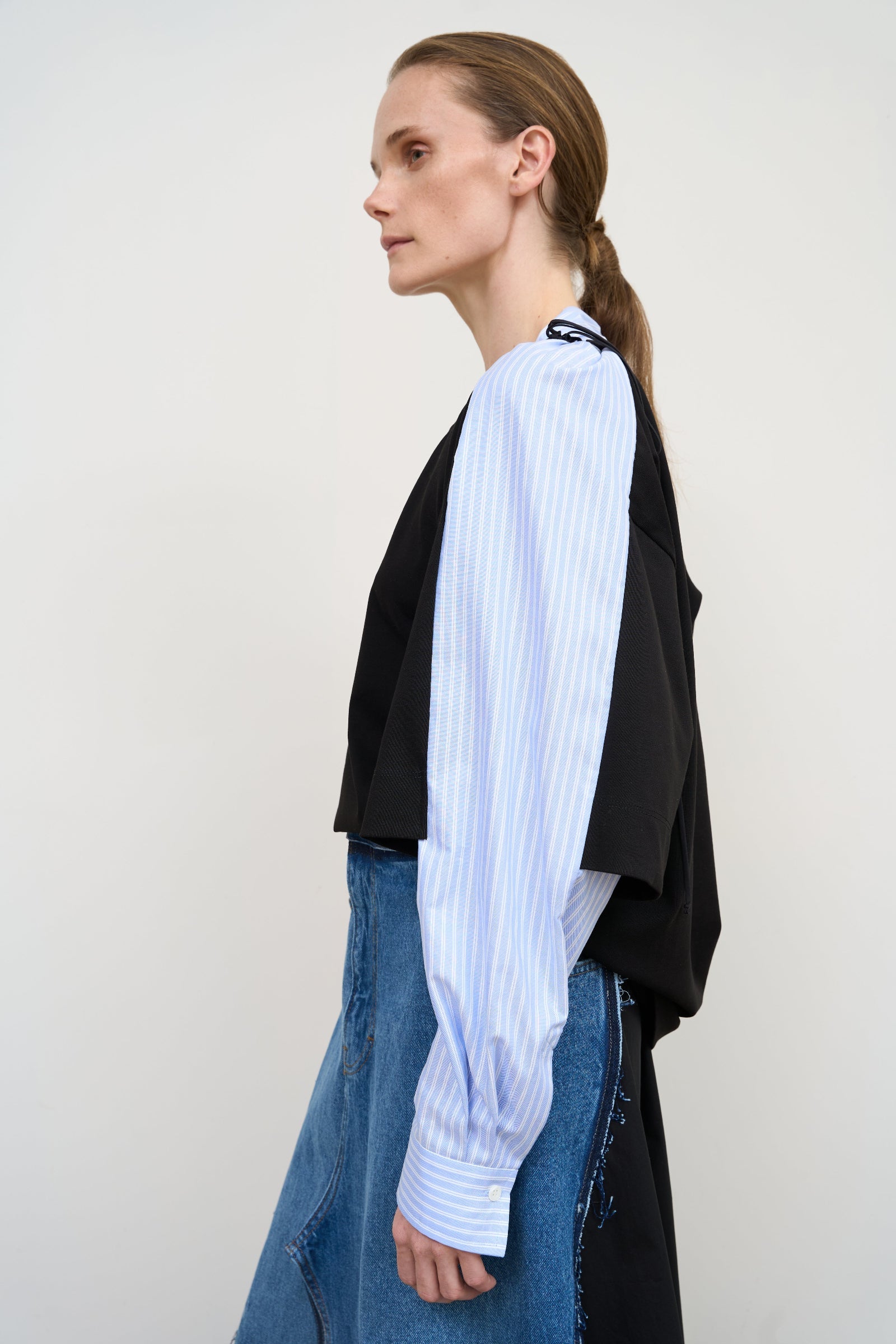 Чорний лонгслів із подвійної бавовни