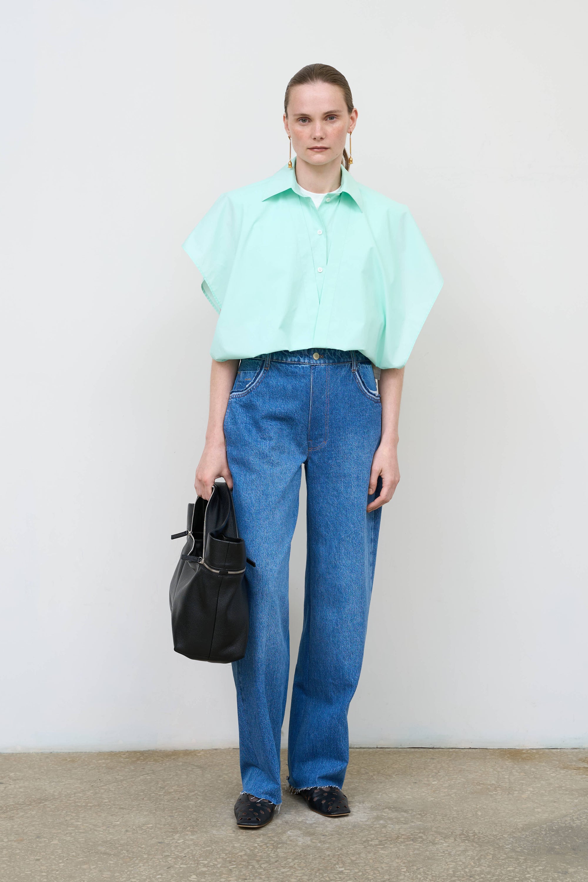 Deconstructed Cotton Poplin Shirt in Mint 1
