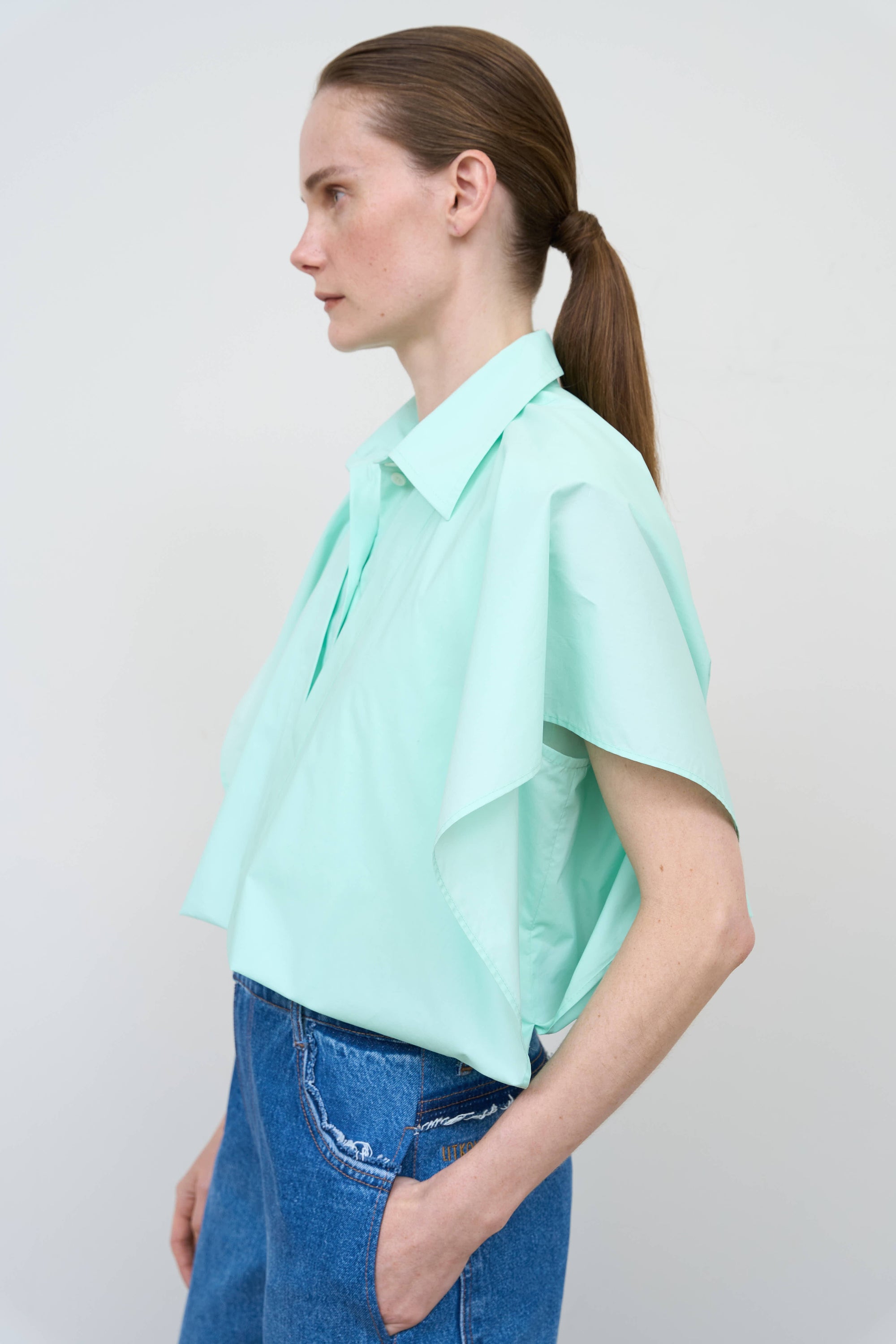 Deconstructed Cotton Poplin Shirt in Mint