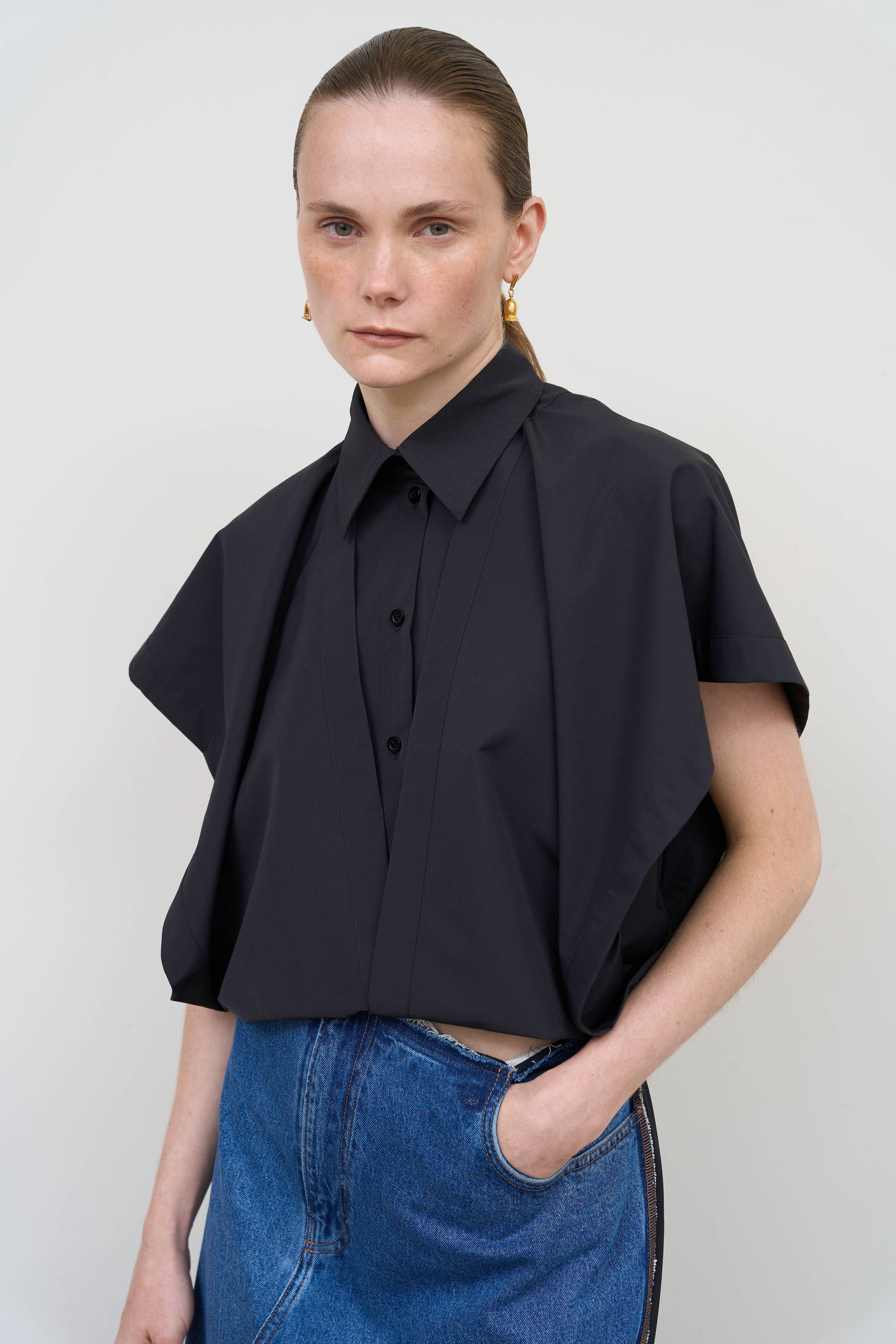 Deconstructed Wool Blend Shirt in Black 1