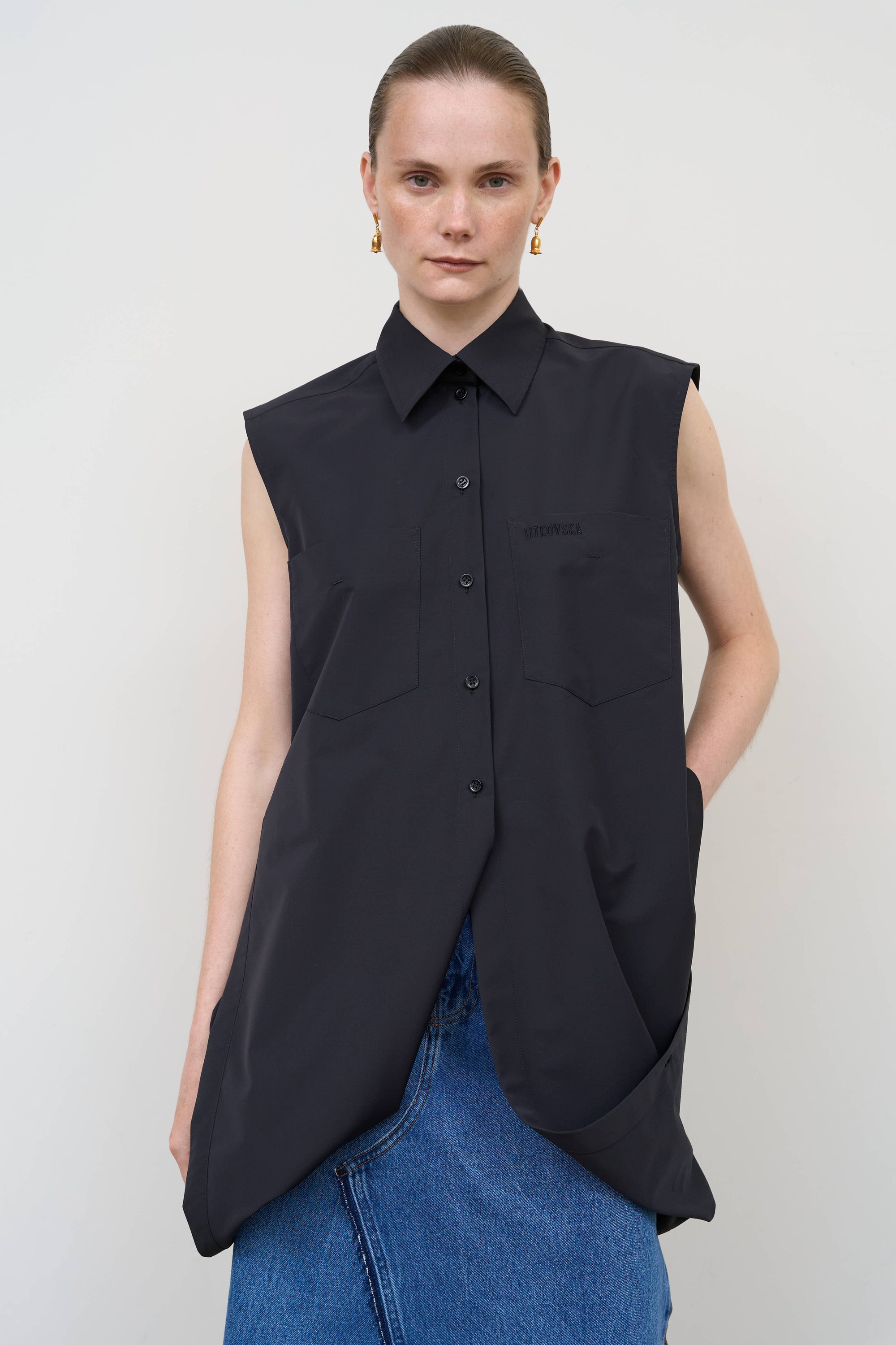 Deconstructed Wool Blend Shirt in Black 3
