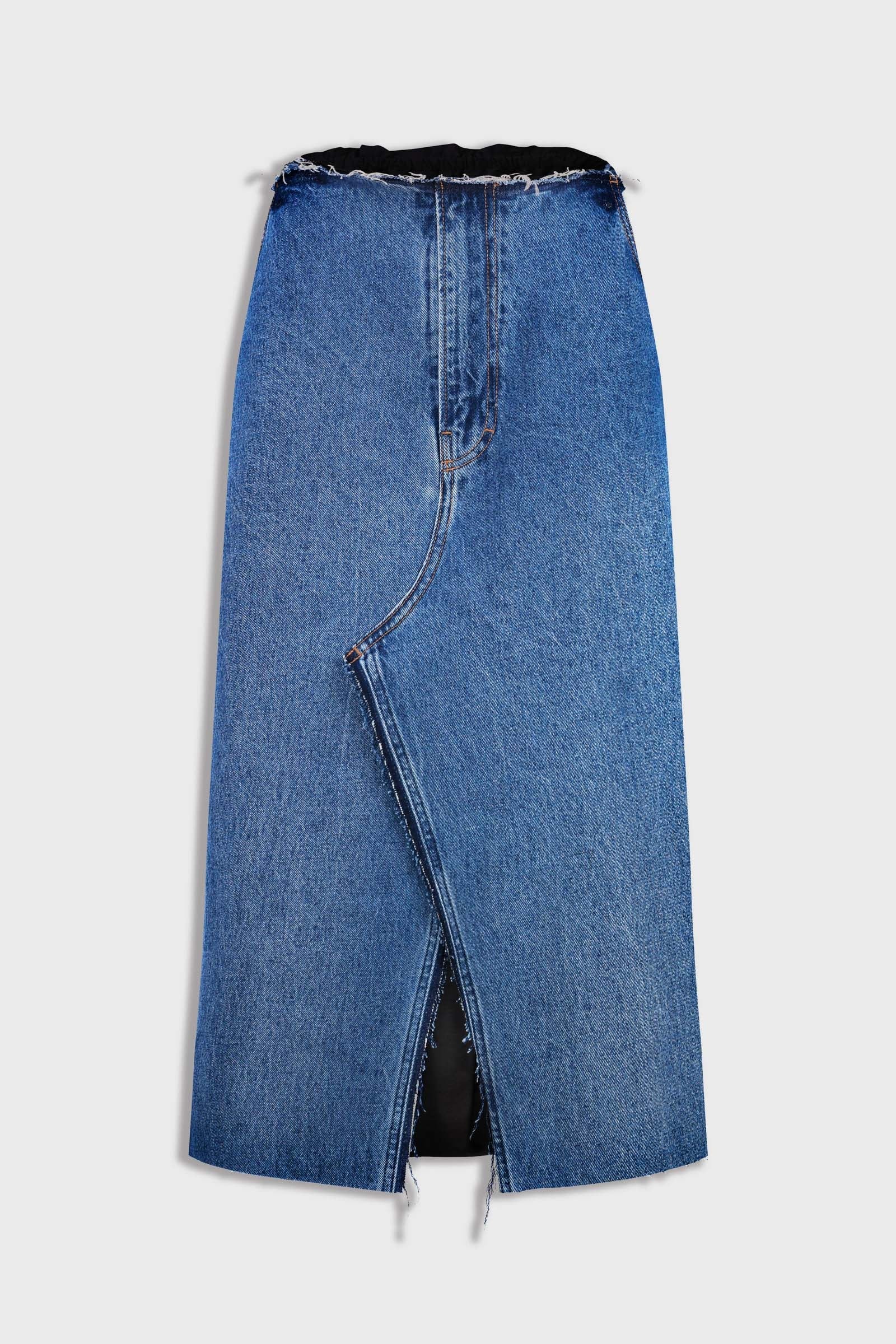 Denim-Wool Blend Midi Skirt Front