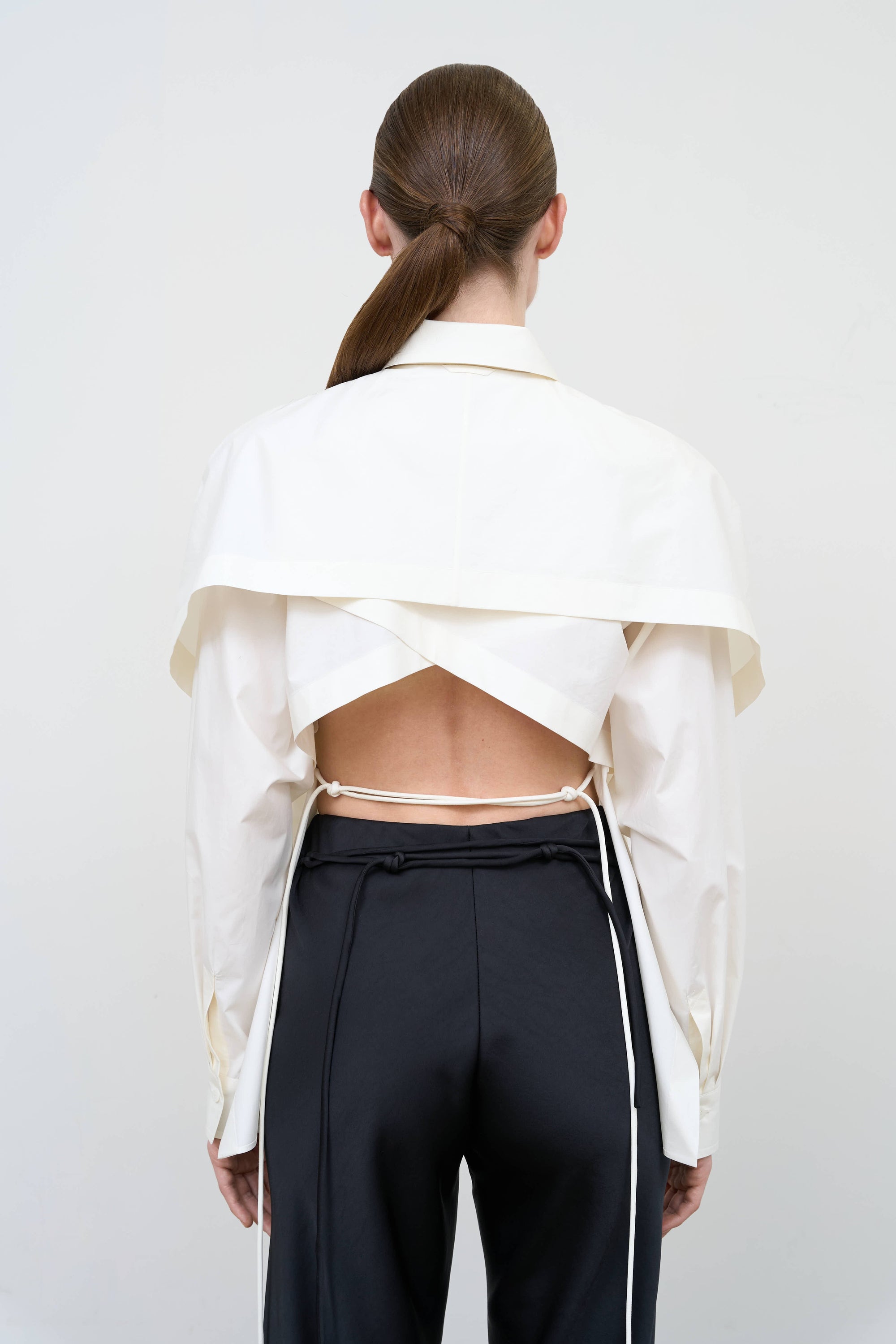 Fitted Shirt with Capelet Overlay and Open Back 3