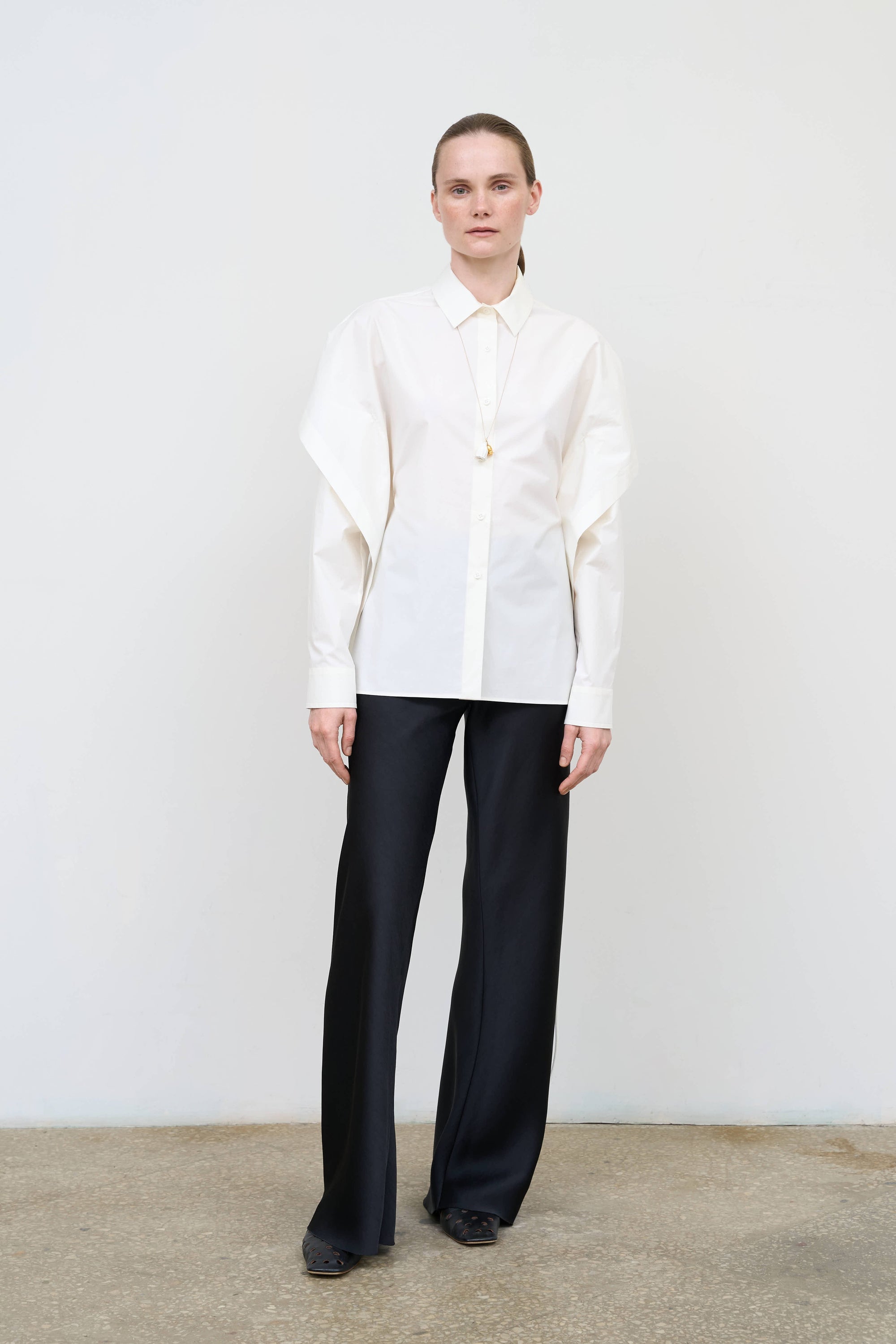 Fitted Shirt with Capelet Overlay and Open Back