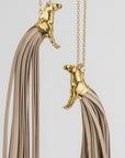 Spirit Gold-Plated Pendant with Ivory Leather-Fringed Tail