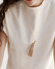 Spirit Gold-Plated Pendant with Ivory Leather-Fringed Tail