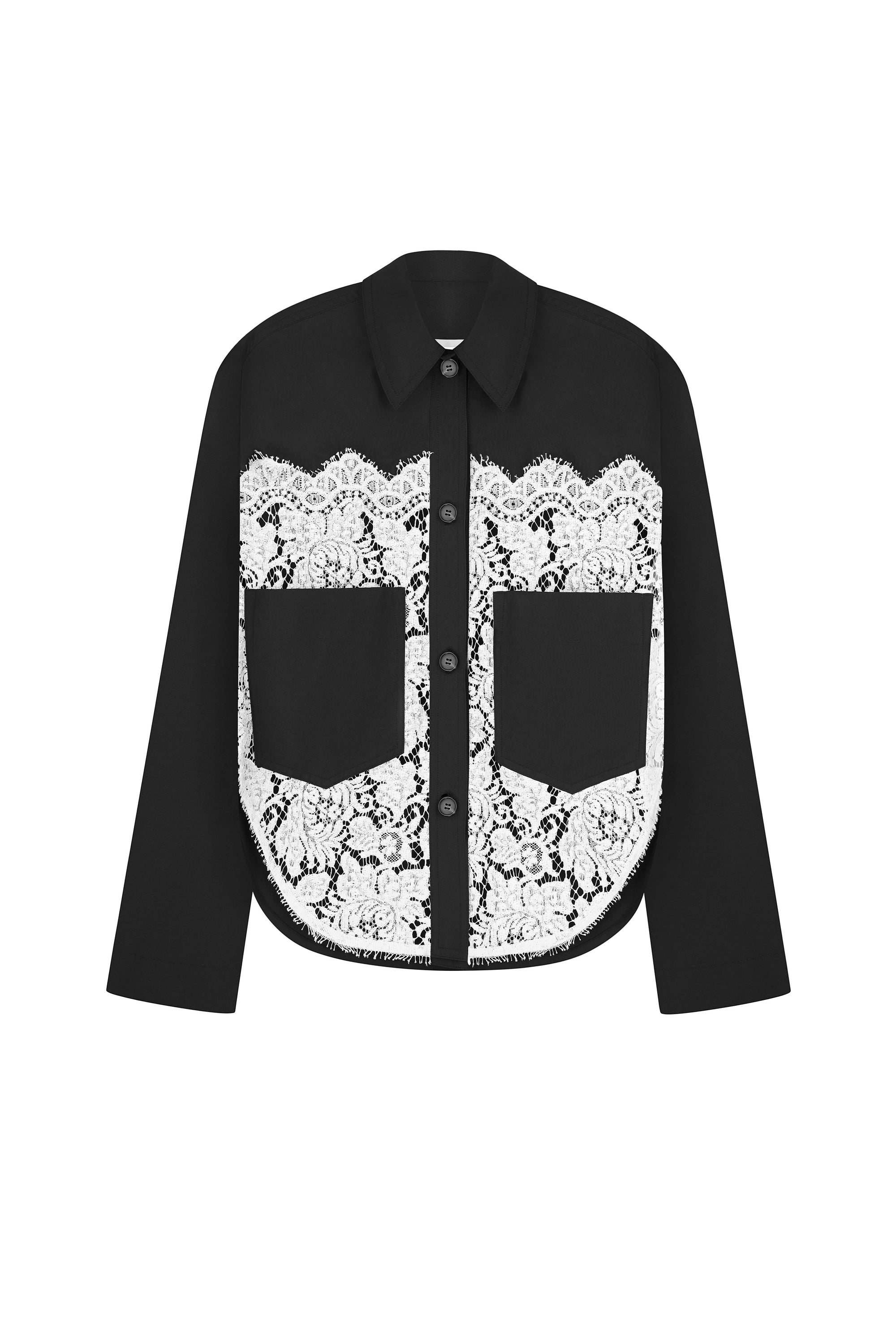 CROPPED WOOL BLEND JACKET WITH LACE PANELS
