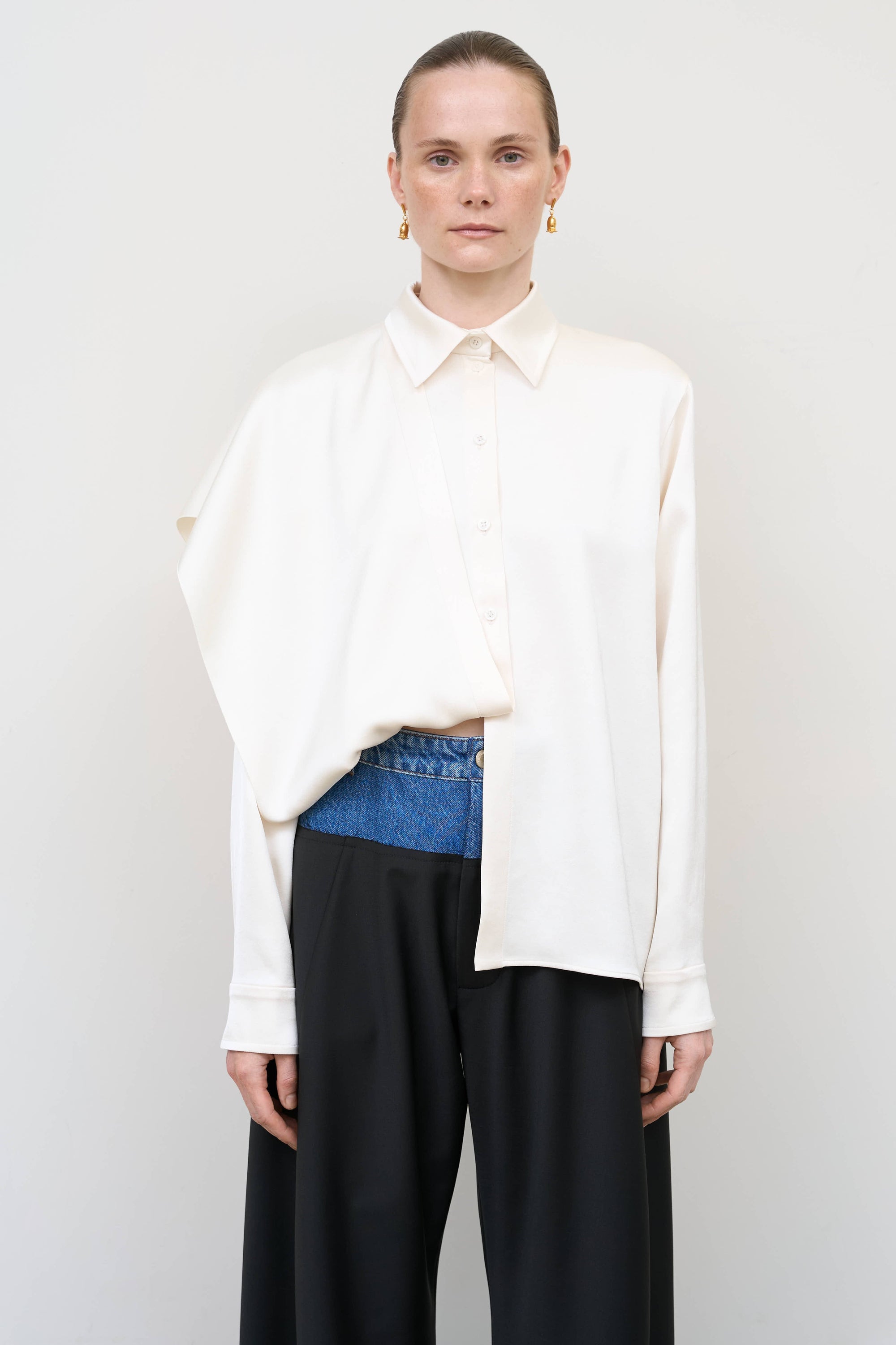 Layered Blouse with Scarf Detail in Ivory 1