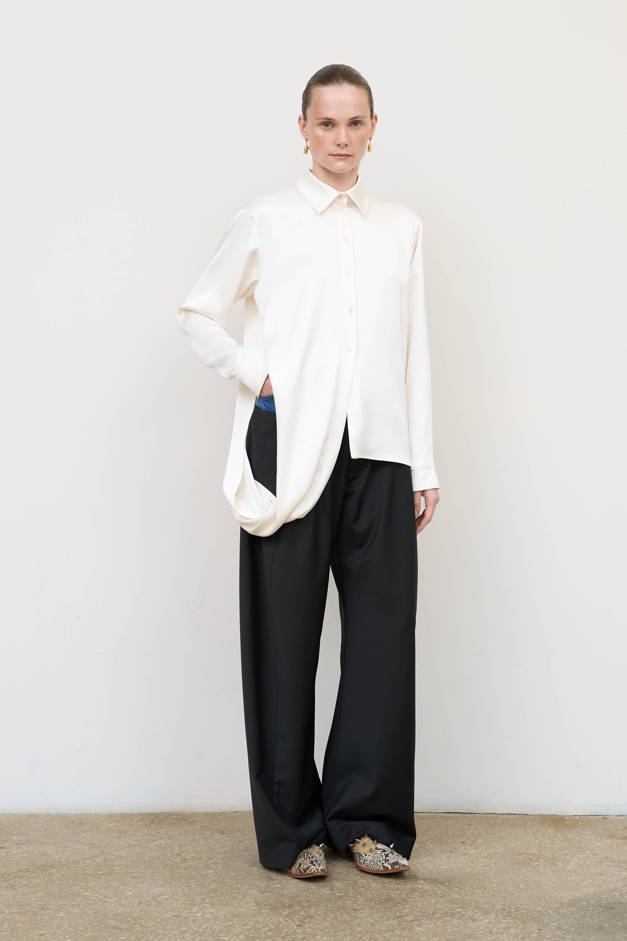 Layered Blouse with Scarf Detail in Ivory 4