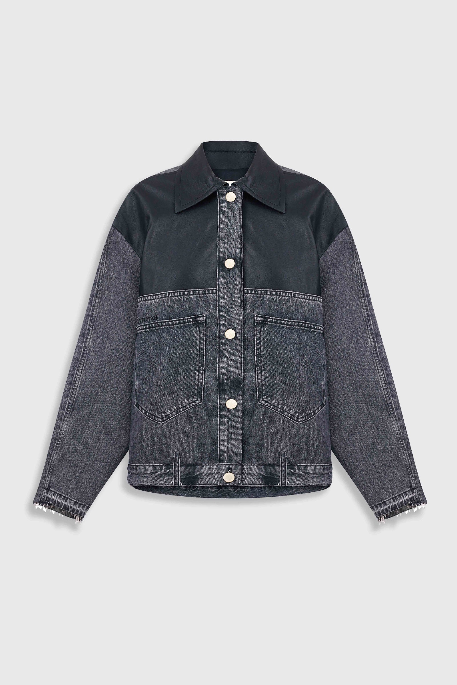 Джинсовий жакет LEATHER PANELED DENIM JACKET з шкіряними деталями