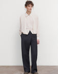 PINSTRIPED DECONSTRUCTED OFFSET-ZIP PANTS