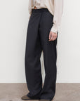 PINSTRIPED DECONSTRUCTED OFFSET-ZIP PANTS