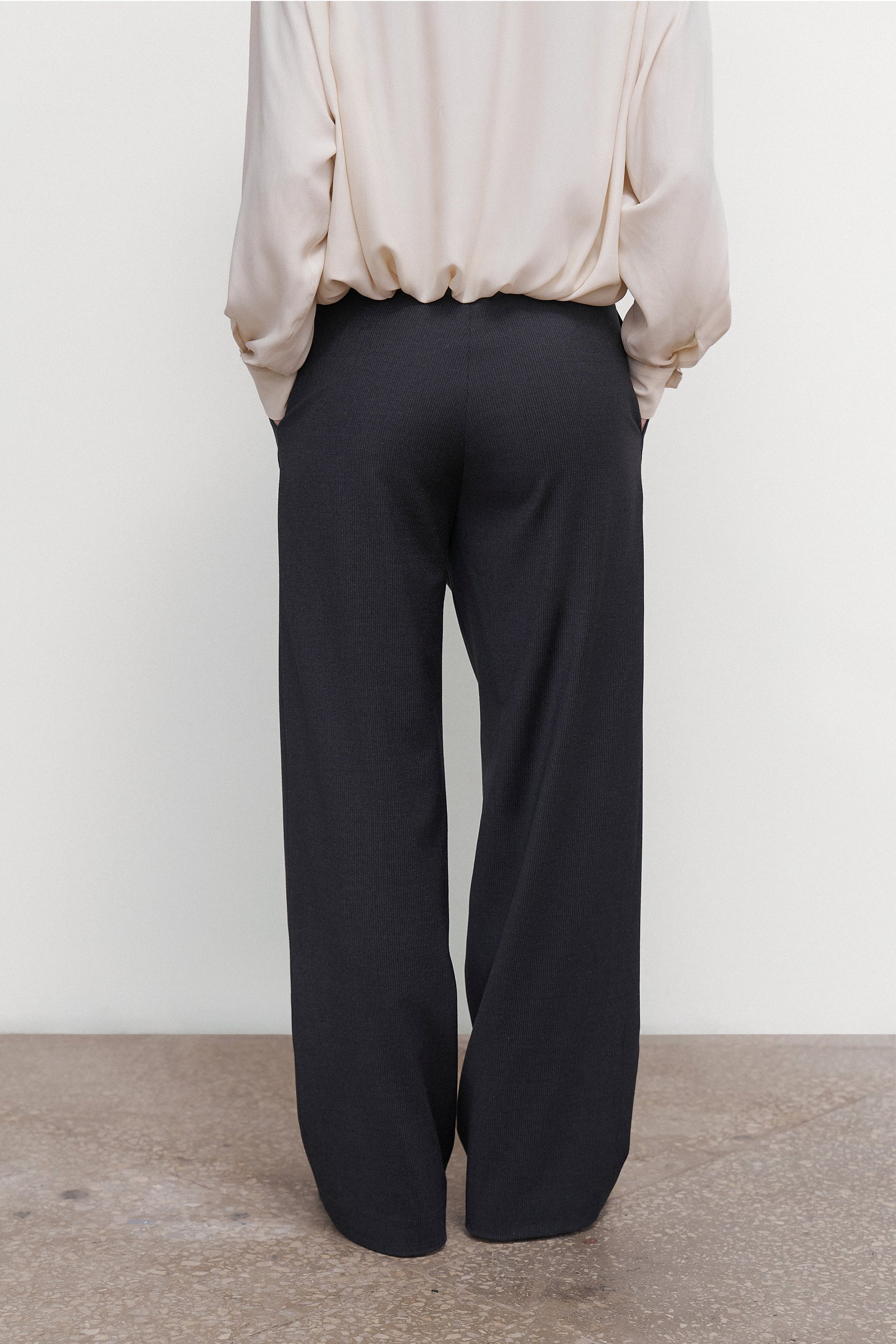 PINSTRIPED DECONSTRUCTED OFFSET-ZIP PANTS