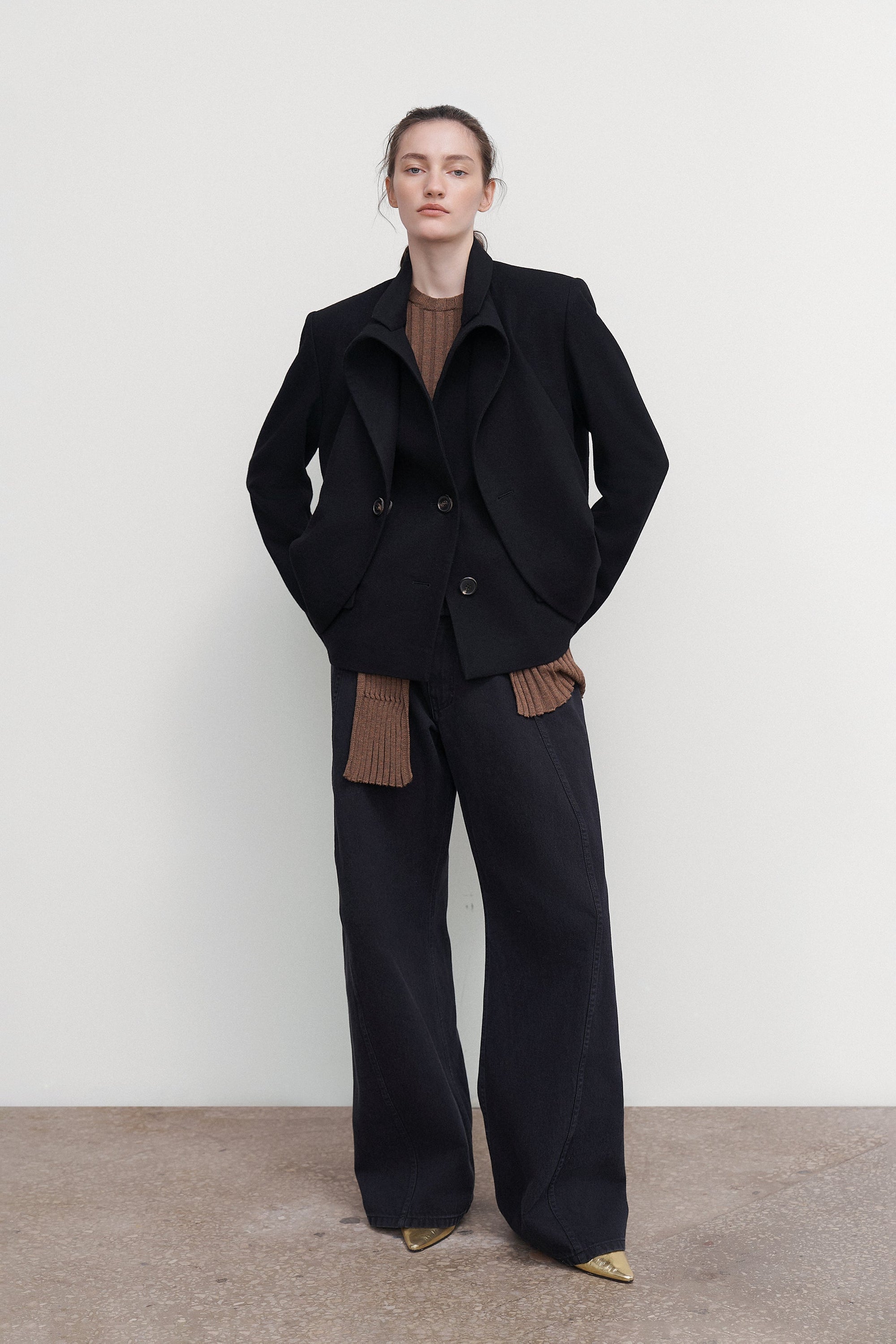 DRAPED WOOL PEACOAT