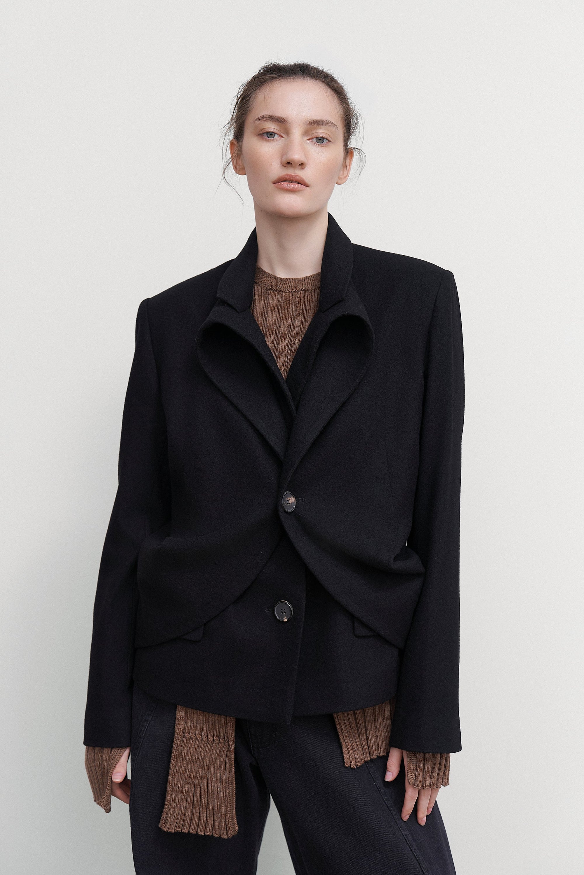 DRAPED WOOL PEACOAT